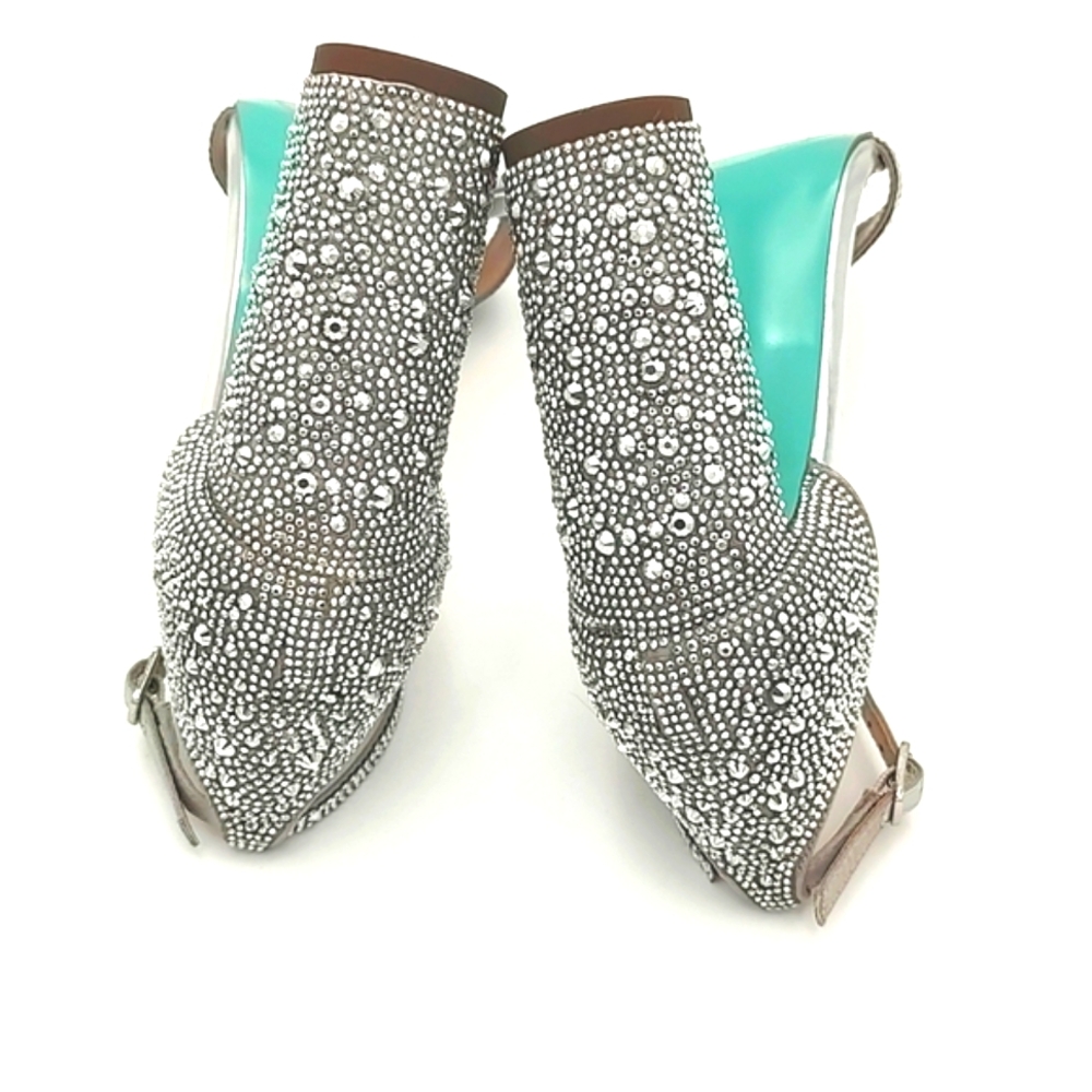 Betsey Johnson Silver Rhinestone Rina Heels 8.5 New - Picture 11 of 15